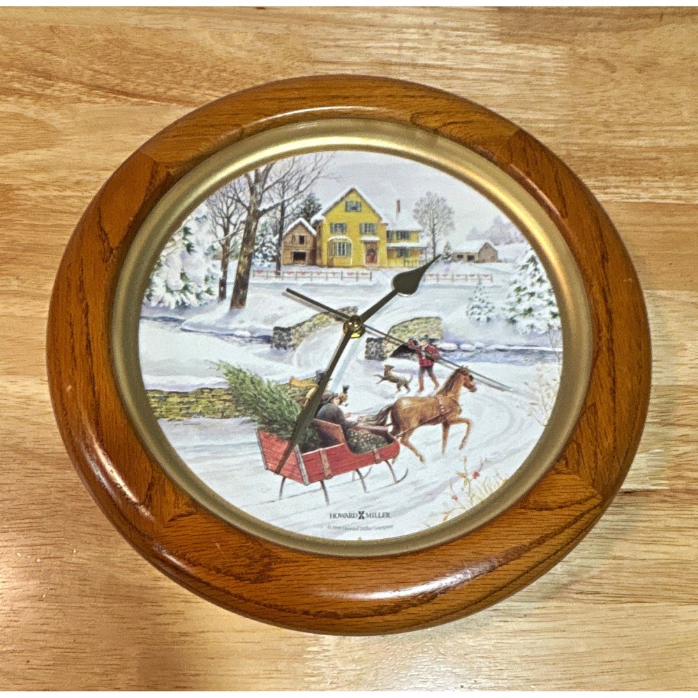Howard Miller 14" Round Wood Wall Clock Quartz Westminster Chime Xmas 1999